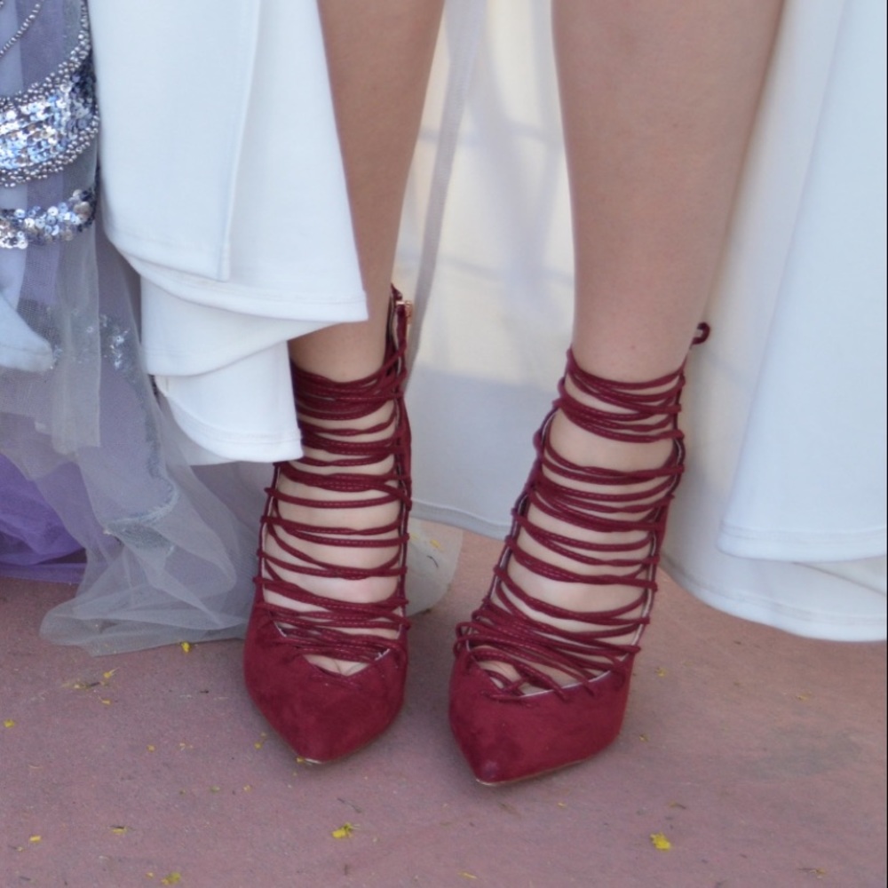 Strappy maroon high heels
